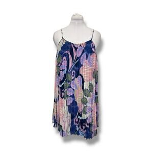 Nicole Miller Women’s Spaghetti Strap Pleated Tropical Mini Dress, Multicolor